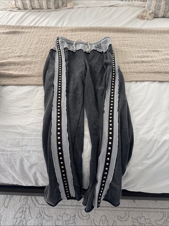 Pants - Gray Stud-Trim Track Joggers
